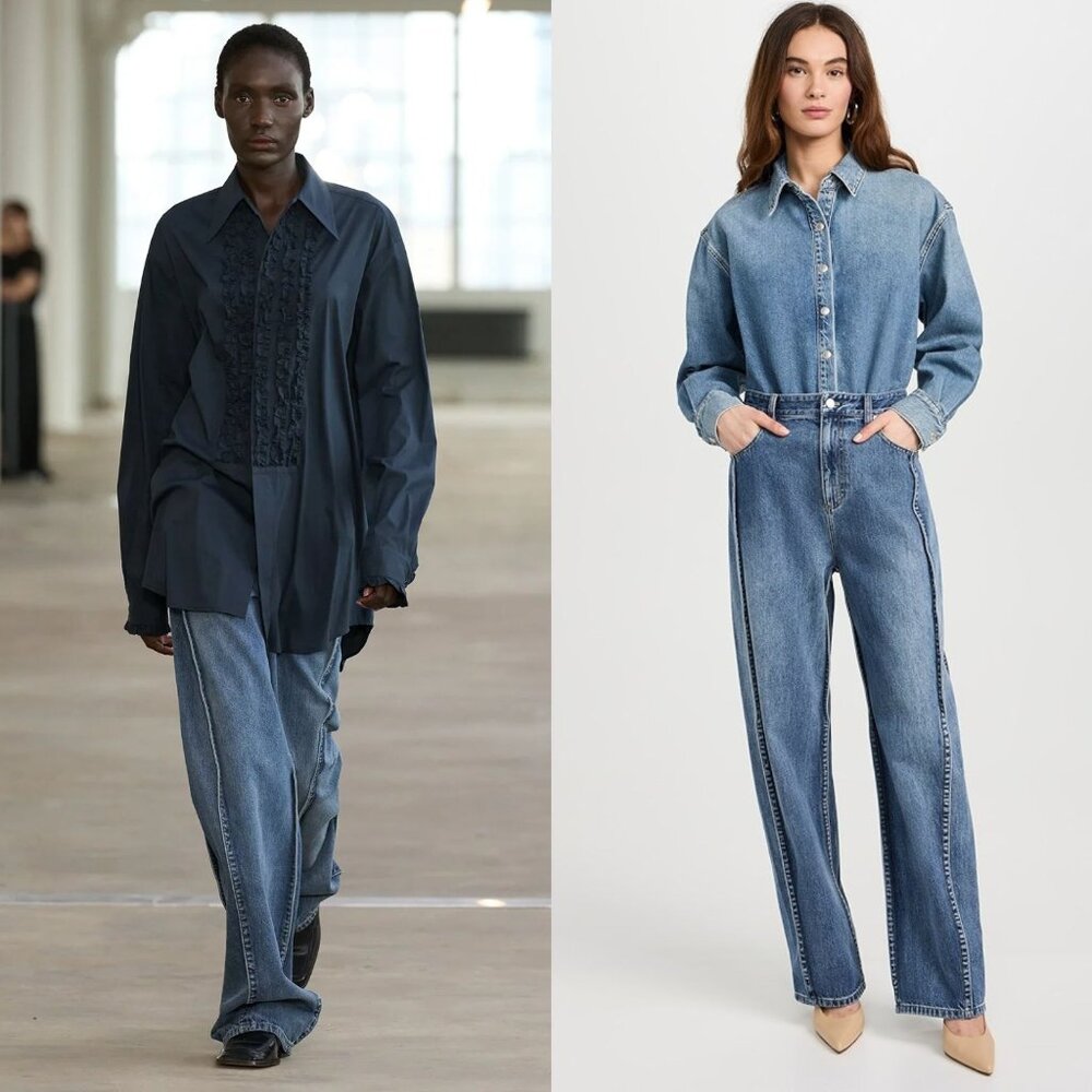 Tibi Spring Denim Tuck Classic Blue Jean High Waisted Pleated Pants Size 24 - Picture 10 of 13
